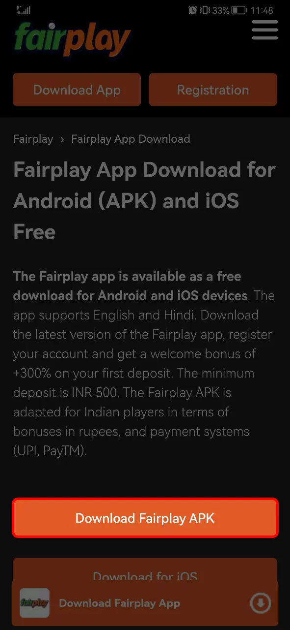 Click the "Download Fairplay APK" button.